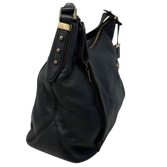 Michael Kors Bowery Black Pebbled Leather Hobo Bag Front Vertical Zip Pockets - Picture 7 of 14